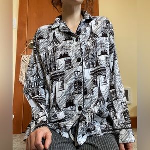 bSoft | Parisian Print Button Down Pajama Top